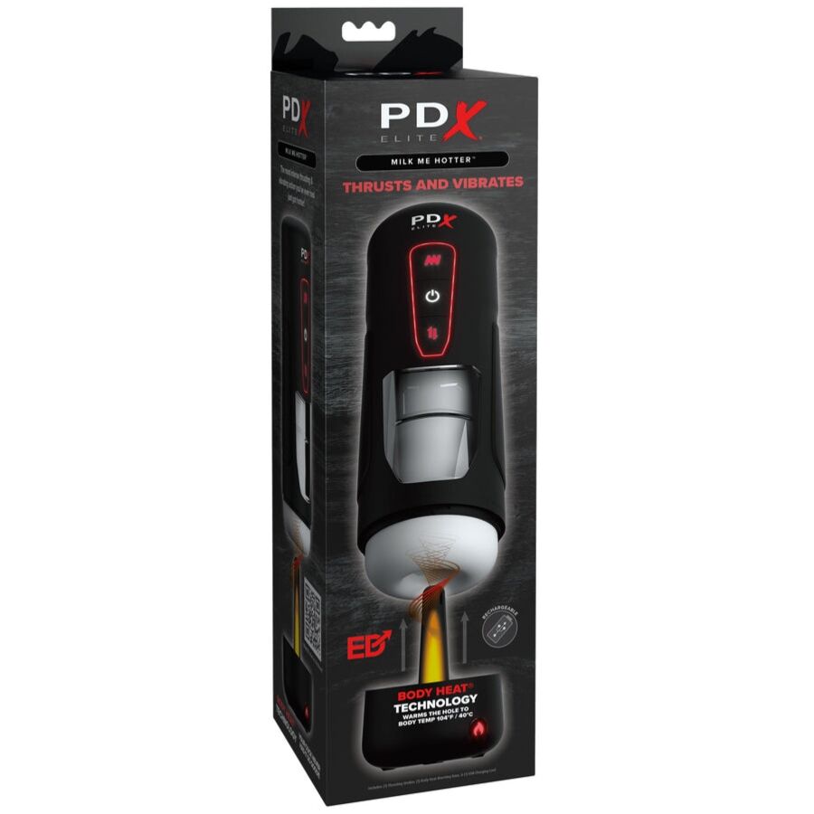 PDX ELITE - MASTURBATEUR AUTOMATIQUE MILK ME HOTTER AVEC VIBRATION À EFFET DE POUSSÉE ET DE CHALEUR