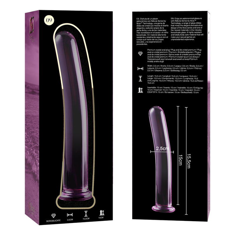 NEBULA SERIES BY IBIZA - MODÈLE 9 GODE EN VERRE BOROSILICATE ROSE 15.5 CM -O- 2.5 CM