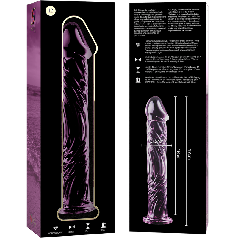 NEBULA SERIES BY IBIZA - MODÈLE 12 GODE EN VERRE BOROSILICATE ROSE 17 CM -O- 3.5 CM