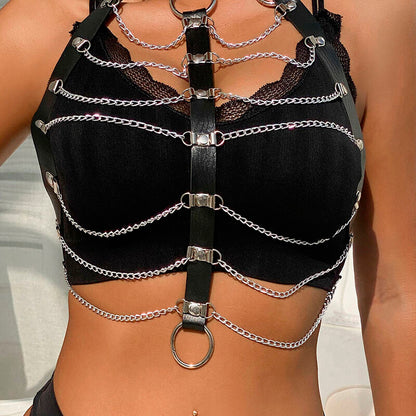 SUBBLIME - HARNAIS POITRINE CHAÎNE S EN CUIR NOIR TAILLE UNIQUE