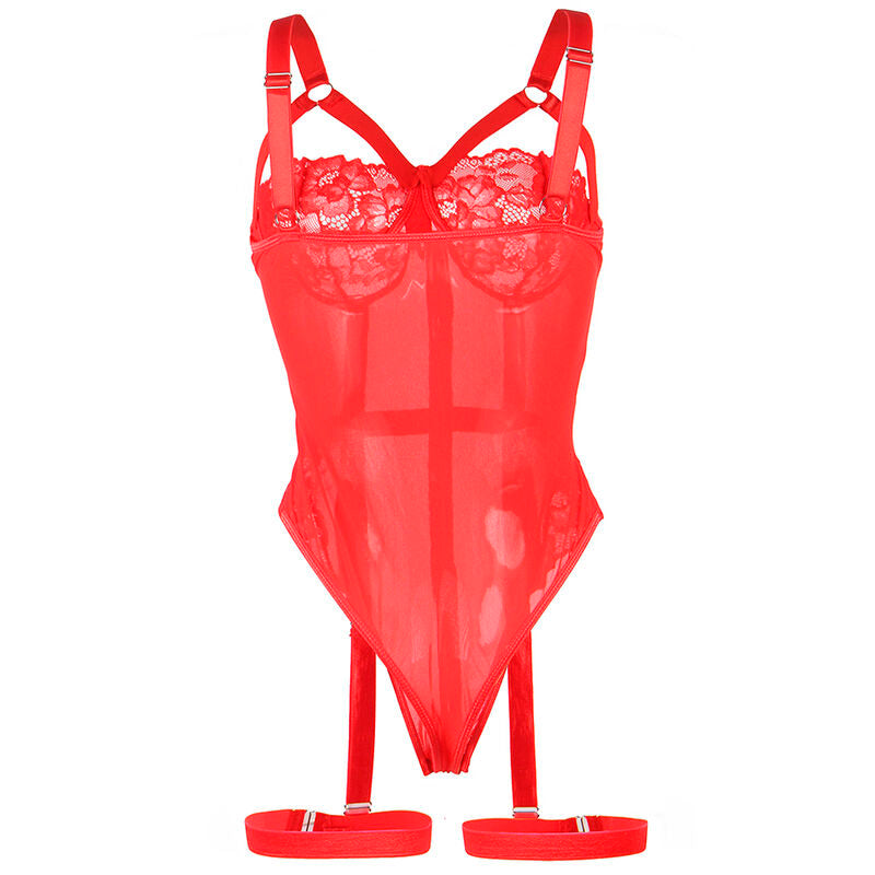 SUBBLIME - TEDDY AVEC JARRETIÈRE DÉTAIL POITRINE ROUGE L/XL