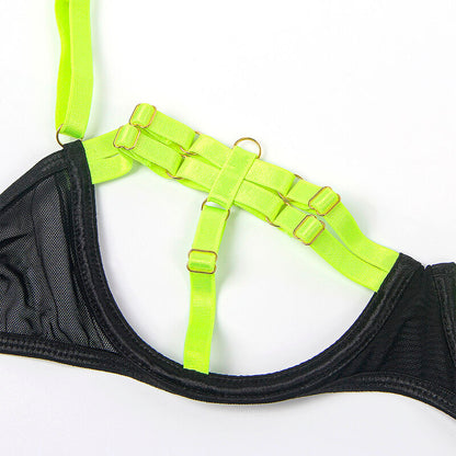 SUBBLIME - 955274 ENSEMBLE SOUTIEN-GORGE AVEC COLLIER ET DÉTAILS DE JAMBES VERT FLUORESCENT S/M