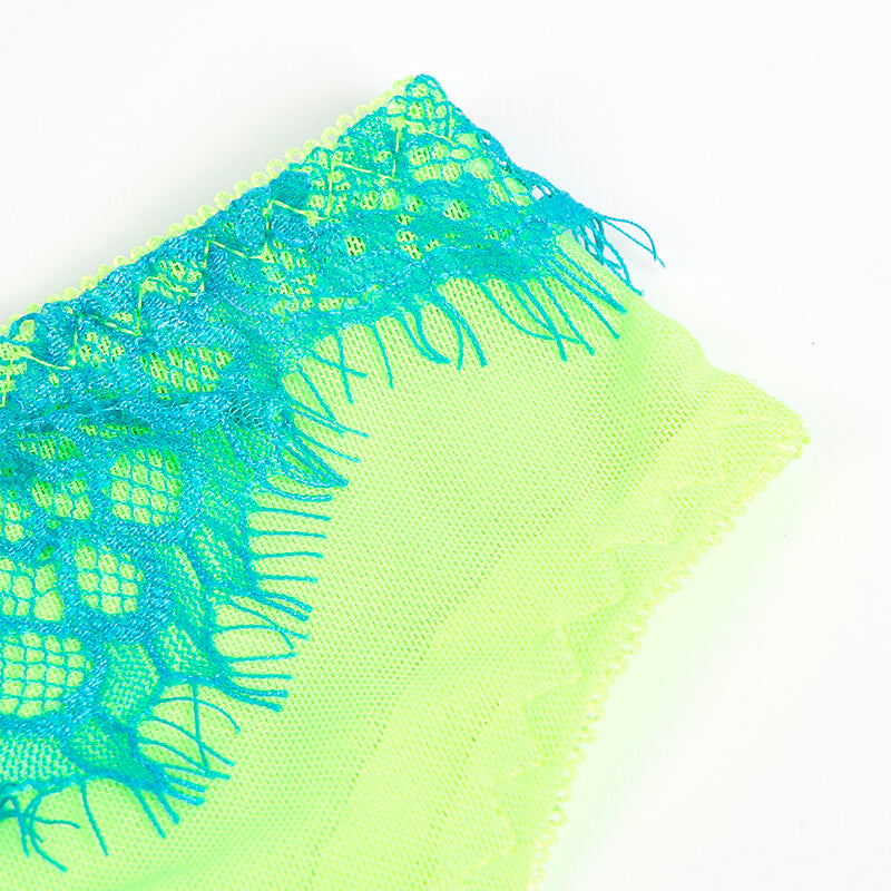 SUBBLIME - 955311 ENSEMBLE SOUTIEN-GORGE AVEC LIGNES DENTELLE ET JARRETELLE VERT ET BLEU S/M
