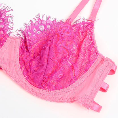 SUBBLIME - 955366 ENSEMBLE SOUTIEN-GORGE AVEC LIGNES DE DENTELLE ET JARRETELLES ROSE ET VIOLET L/XL