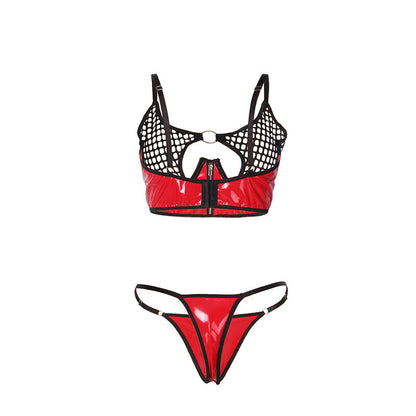 SUBBLIME - 955533 ENSEMBLE SOUTIEN-GORGE À FERMETURE ÉCLAIR EN CUIR VERNI ROUGE S/M