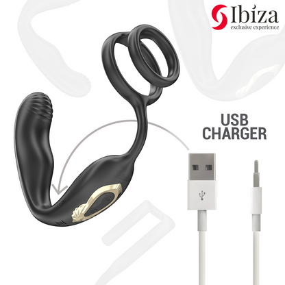IBIZA - Plug anal rotatif télécommandé WIGGLE avec vibrations périnéales et anneaux rehaussant le pénis