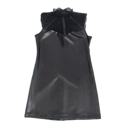 SUBBLIME - 957544 ROBE EN CUIR COL DENTELLE NOIRE S/M