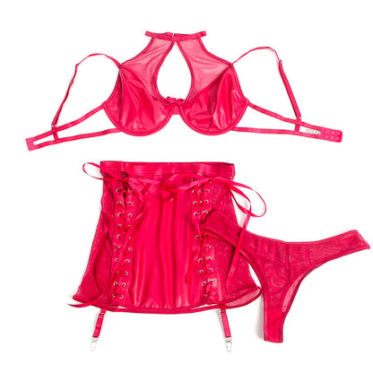 SUBBLIME - 957612 ENSEMBLE SOUTIEN-GORGE ET JUPE EN CUIR ROUGE L/XL