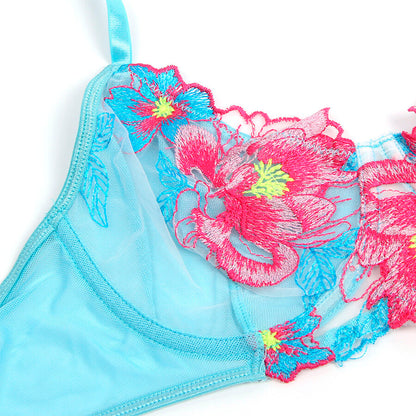 SUBBLIME - 957643 ENSEMBLE SOUTIEN-GORGE ET PORTE-JARRETELLES BRODÉ FLEURS ROSE S/M
