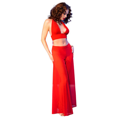 CHILIROSE - CR 4857 ENSEMBLE HAUT ET PANTALON ROUGE TAILLE L