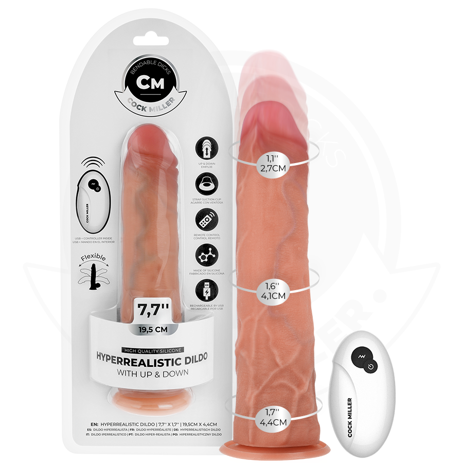 COCK MILLER - GODE HYPER-RÉALISTE À VENTOUSE ET À POUSSÉE AVEC TÉLÉCOMMANDE 19,5 CM