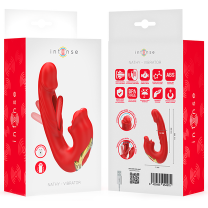 INTENSE - NATHY DOUBLE VIBRATEUR AVEC BOUCHE STIMULANTE MULTIFONCTION ROUGE