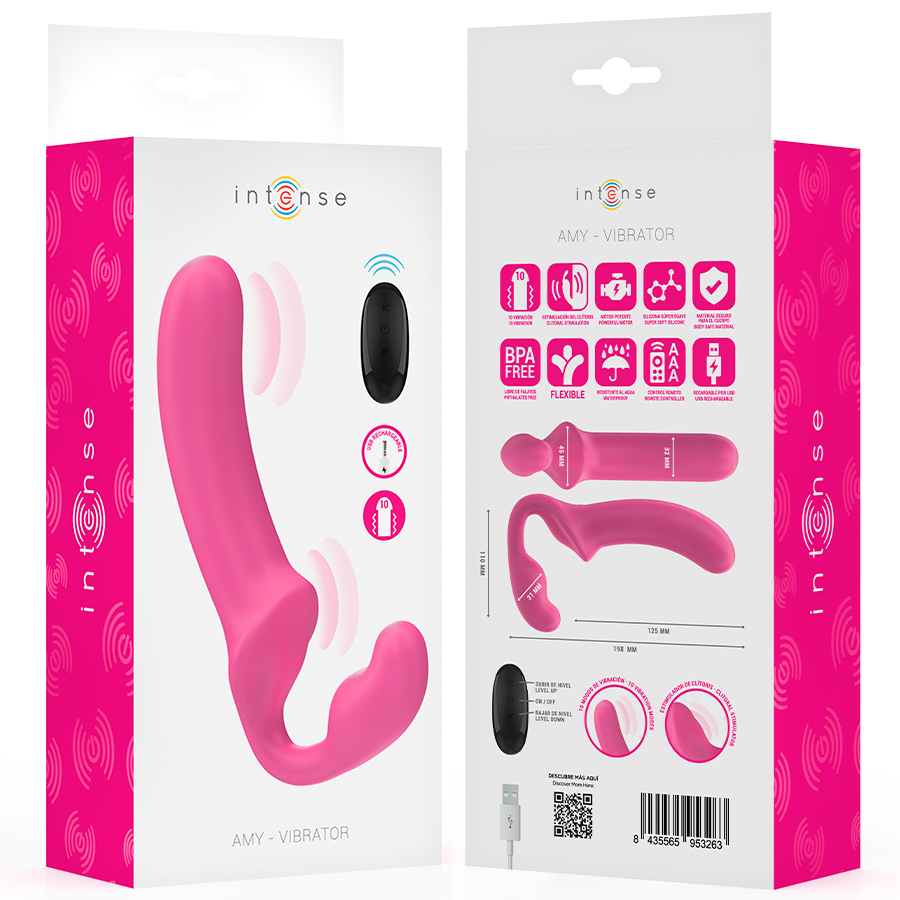 INTENSE - AMY DOUBLE VIBRATEUR 20 CM ROSE TÉLÉCOMMANDE