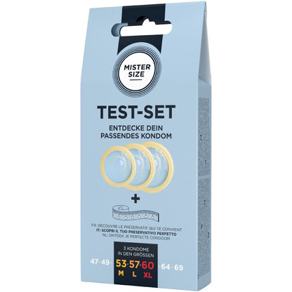MISTER SIZE - KIT DE TEST : 3 PRÉSERVATIFS DE TAILLES DIFFÉRENTES + MÉLANGE À POINTS