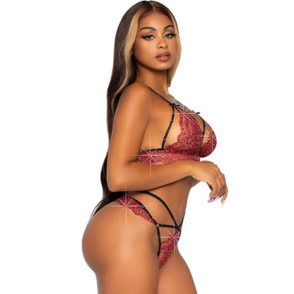LEG AVENUE - 81623 ENSEMBLE SOUTIEN-GORGE + STRING BORDEAUX TAILLE S