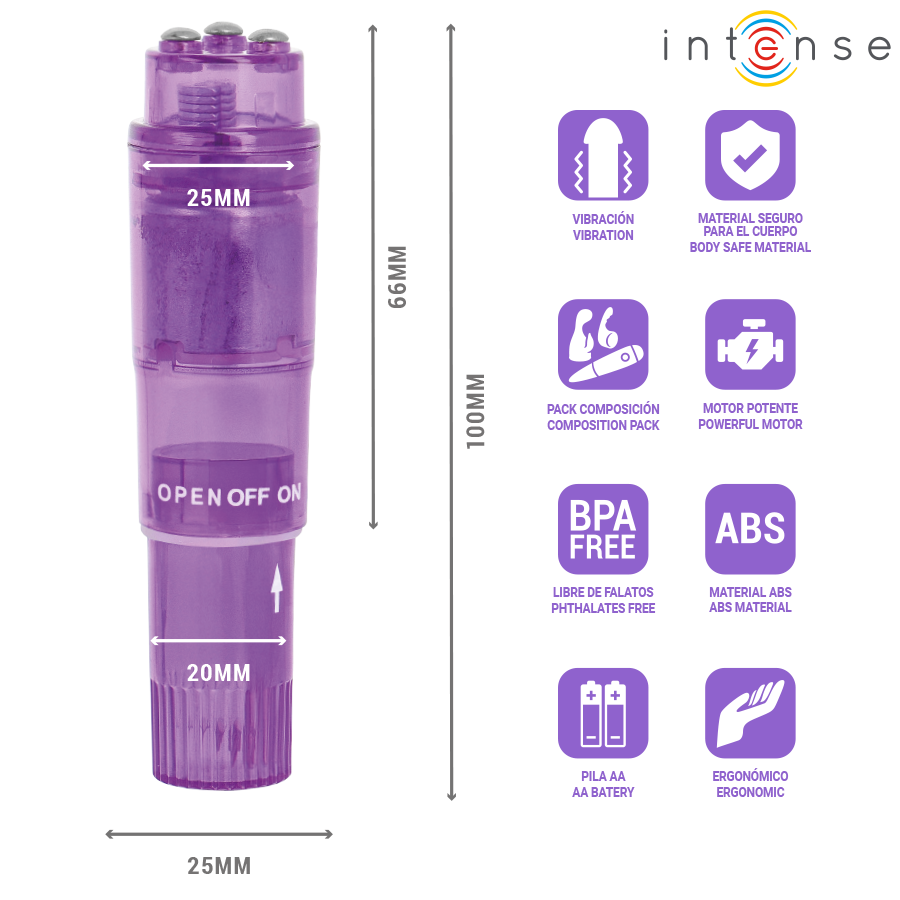INTENSE - MINI MASSEUR KURT AVEC 4 TÊTES INTERCHANGEABLES VIOLETTE