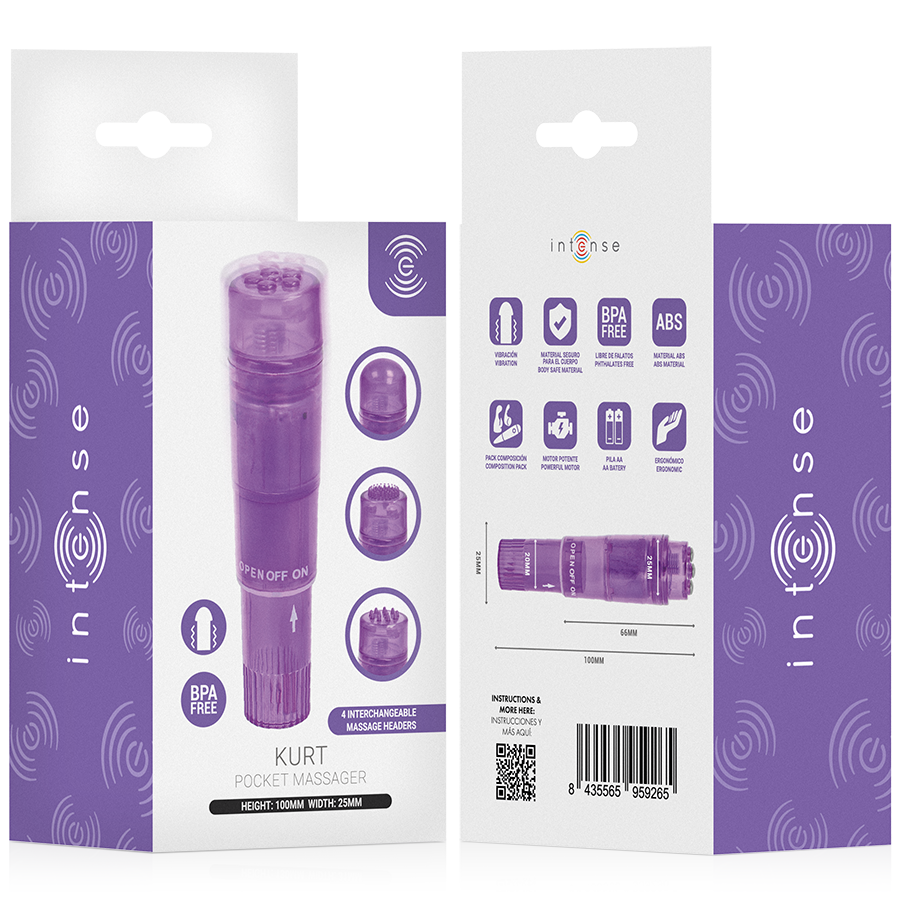 INTENSE - MINI MASSEUR KURT AVEC 4 TÊTES INTERCHANGEABLES VIOLETTE
