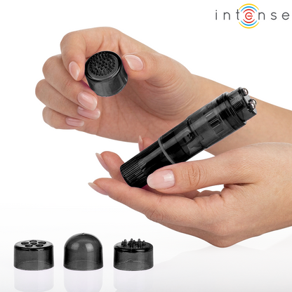 INTENSE - MINI MASSEUR KURT AVEC 4 TÊTES INTERCHANGEABLES NOIR