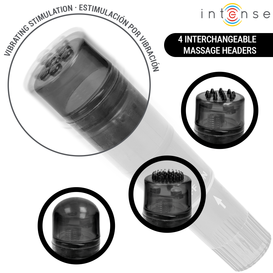 INTENSE - MINI MASSEUR KURT AVEC 4 TÊTES INTERCHANGEABLES NOIR